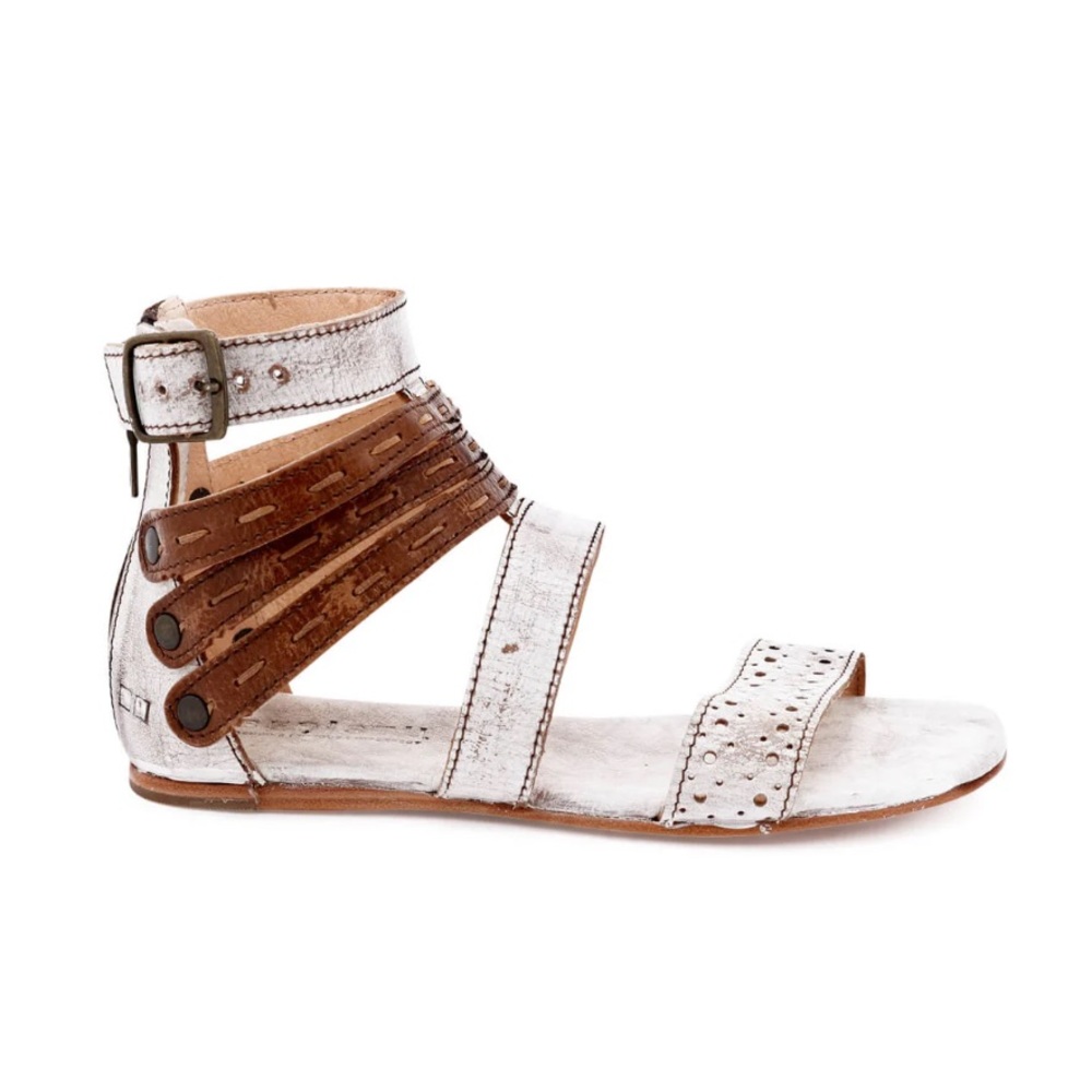 Bed Stu Artemis Gladiator Boho Sandals Cream Brown Leather Distressed Womens 9